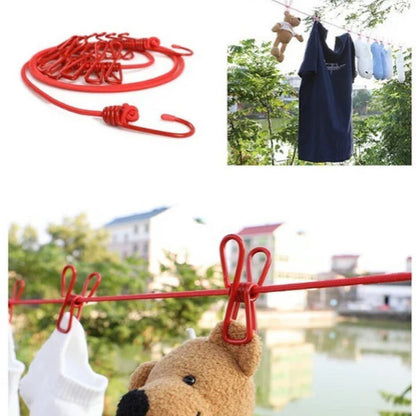 12-Clip Elastic Drying Rope with Hooks